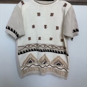 Franco Valeri - Vintage Patterned Beige and Brown Women's Sweater